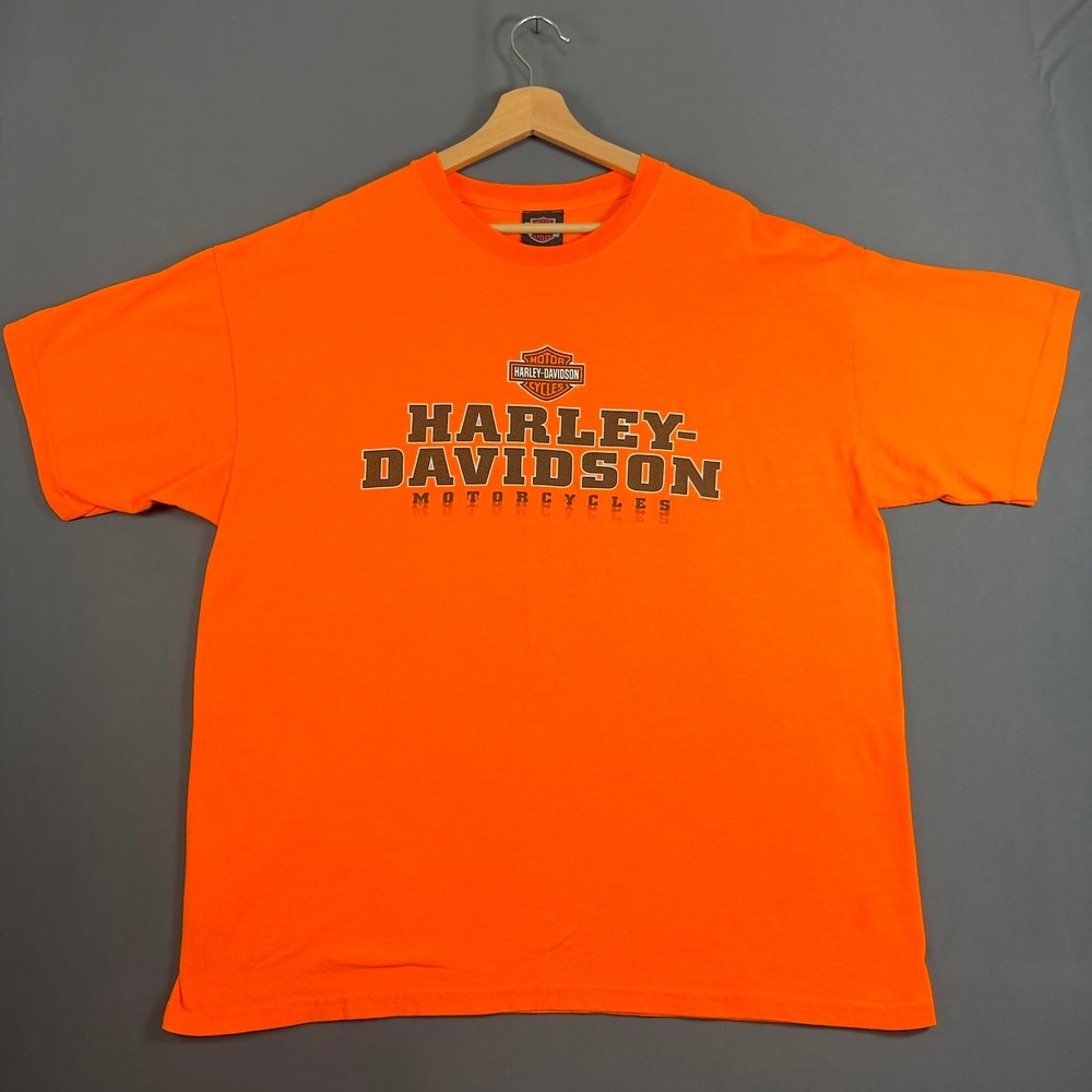 Harley-Davidson Mens XL Graphic T-Shirt Orange Motorcycle Biker Short Sleeve Tee